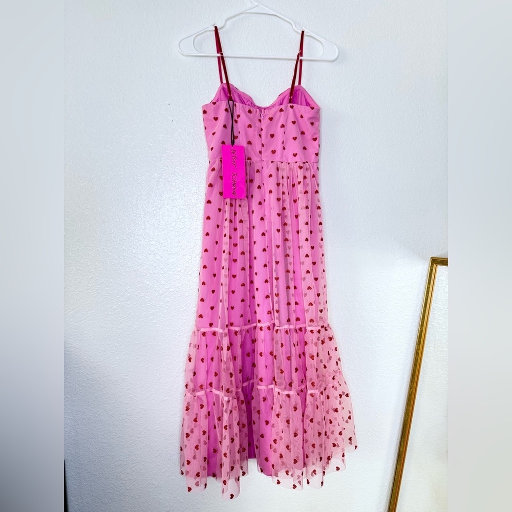 Betsey Johnson NWT Pale Pink Glitter Foil Sweetheart Tiered Corset Tule Dress 2 - Picture 2 of 10